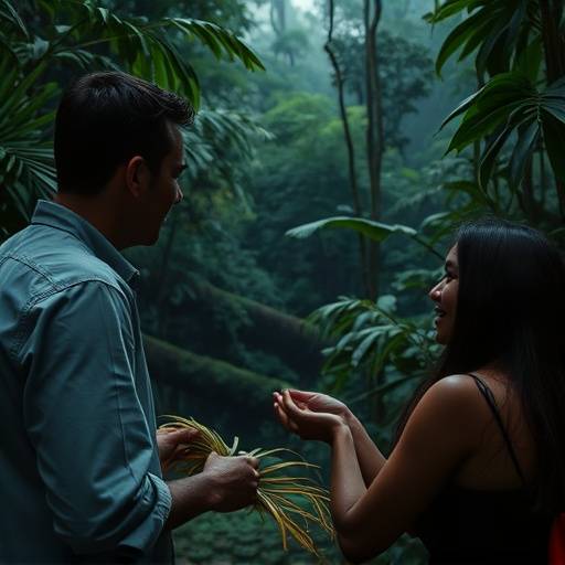 A compelling documentary scene featuring an interview with a conservationist in a dense rainforest, discussing efforts to protect endangered species.