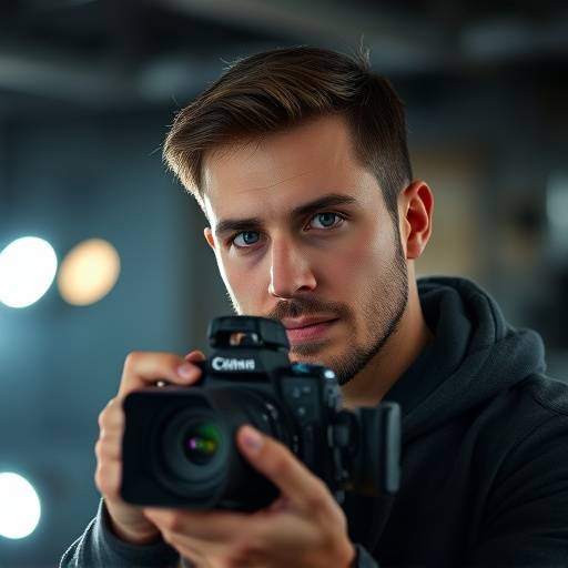 Portrait of Benjamin Parker, Director of Photography at Starlight Films, holding a camera and looking focused.