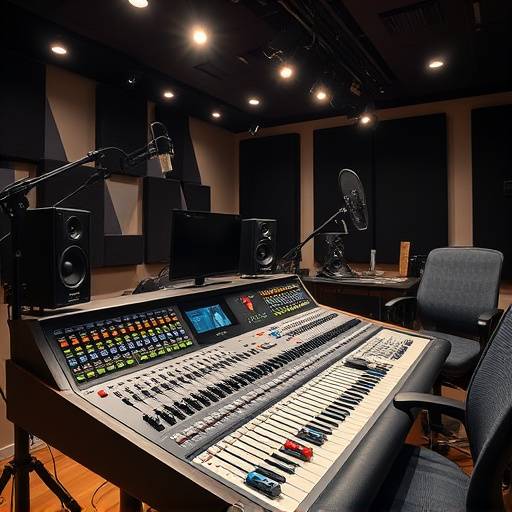 The sound design studio at Starlight Films, equipped with professional audio mixing and recording equipment.